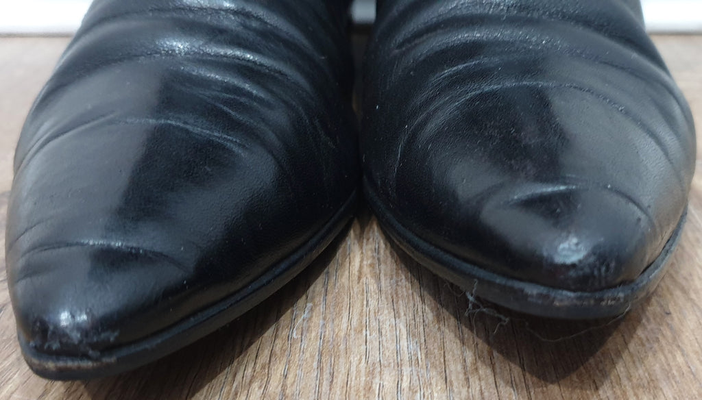 MANOLO BLAHNIK LONDON Black Leather Pointed Toe Over Knee Thigh Boots UK6