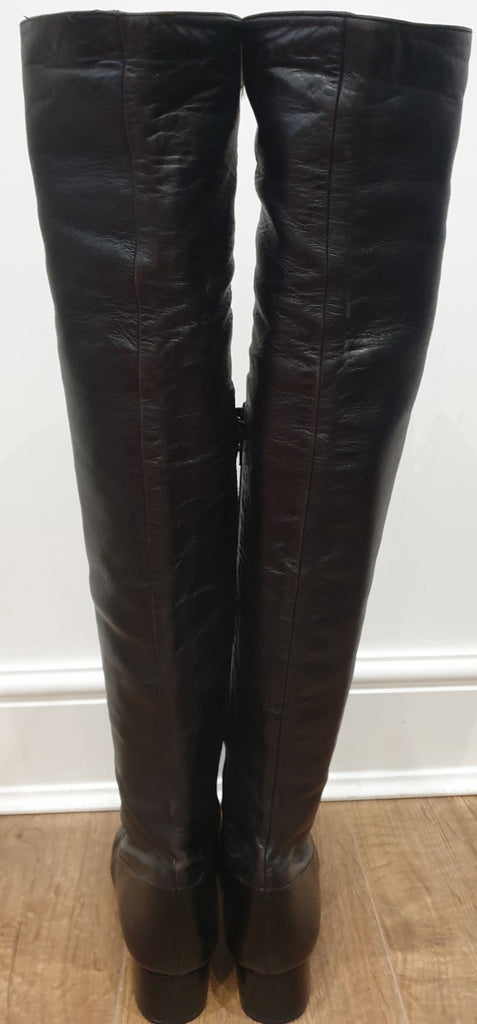 MANOLO BLAHNIK LONDON Black Leather Pointed Toe Over Knee Thigh Boots UK6