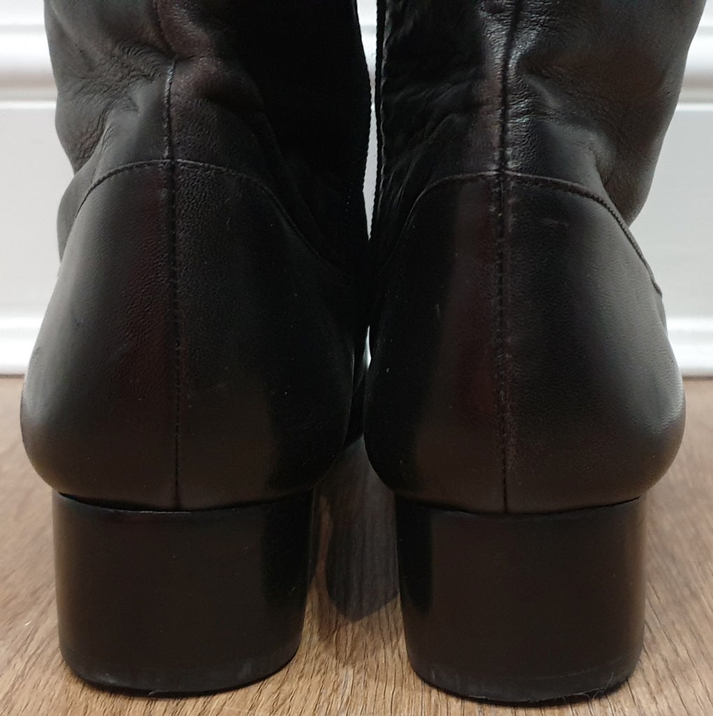 MANOLO BLAHNIK LONDON Black Leather Pointed Toe Over Knee Thigh Boots UK6