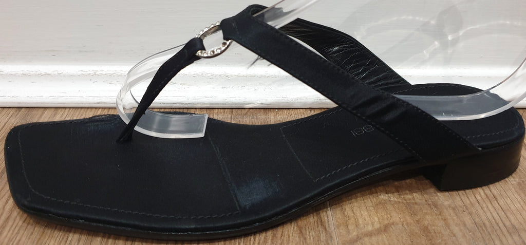 SERGIO ROSSI Black Satin Circular Diamante Detail Thong Flip Flop Flat Sandals UK6