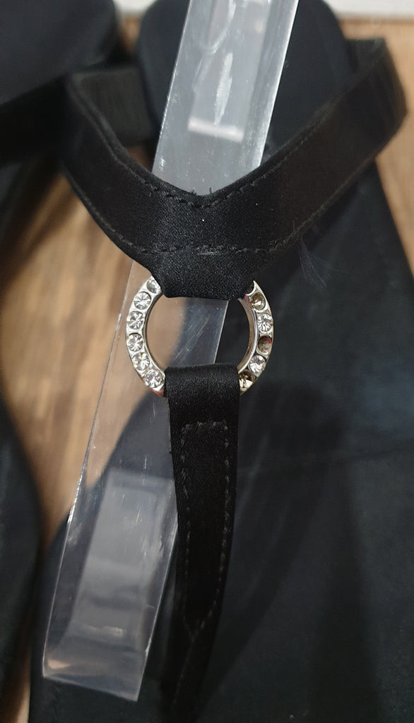 SERGIO ROSSI Black Satin Circular Diamante Detail Thong Flip Flop Flat Sandals UK6