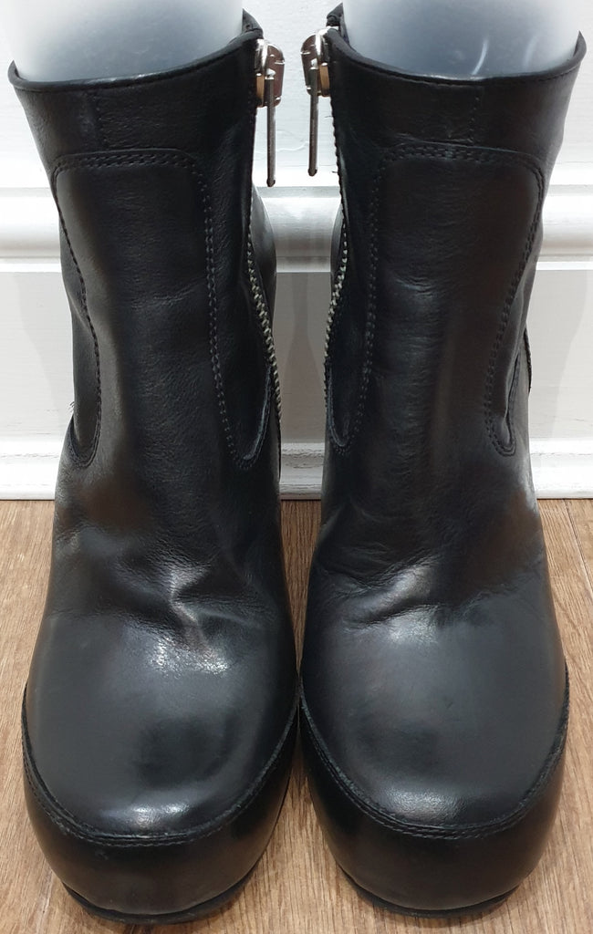 RICK OWENS Black Leather Round Toe Zip Fastened High Stiletto Heel Ankle Boots 39