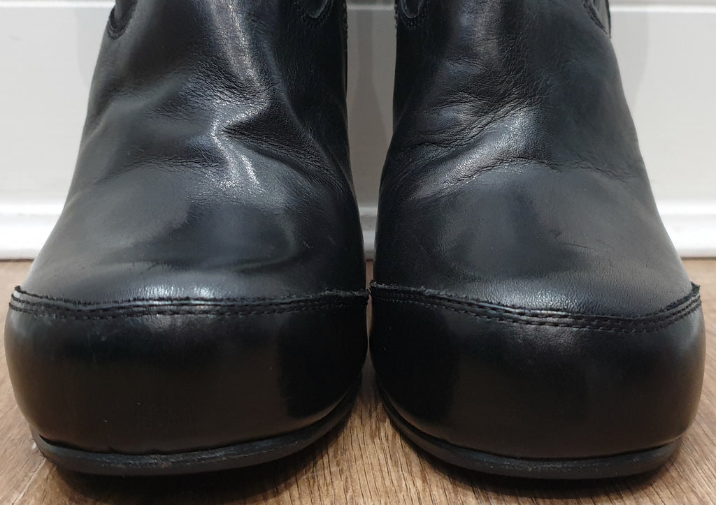 RICK OWENS Black Leather Round Toe Zip Fastened High Stiletto Heel Ankle Boots 39