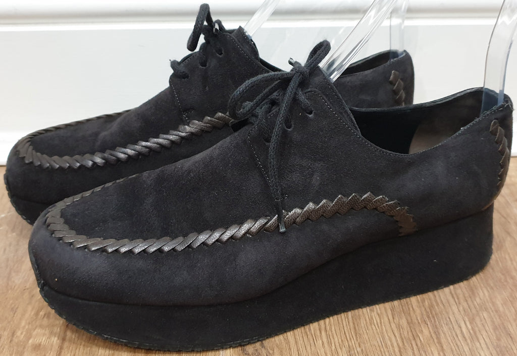 STEPHANIE KELIAN Brown Suede & Leather Trim Lace Closure Platform Wedge Shoes