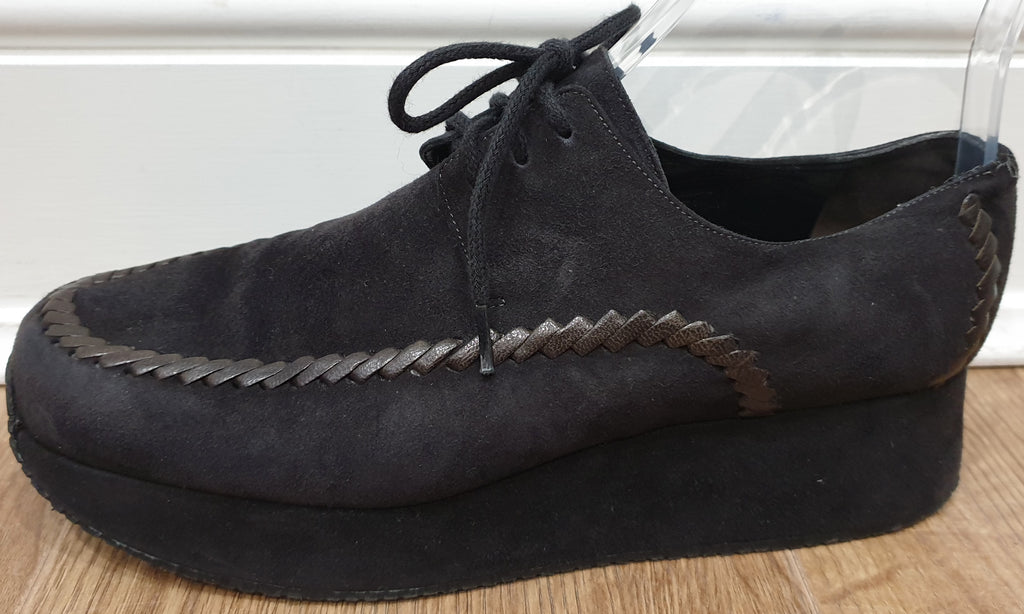 STEPHANIE KELIAN Brown Suede & Leather Trim Lace Closure Platform Wedge Shoes