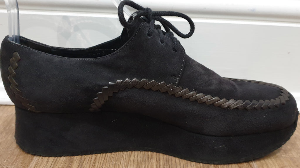 STEPHANIE KELIAN Brown Suede & Leather Trim Lace Closure Platform Wedge Shoes