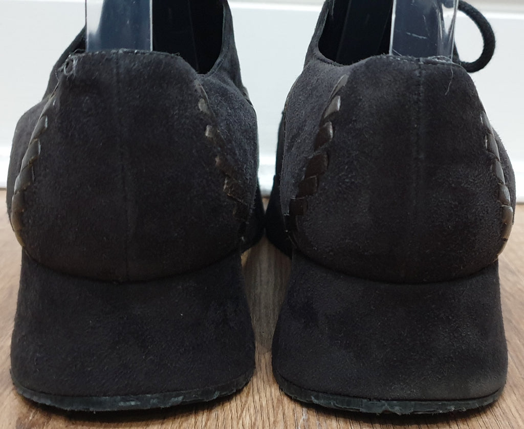 STEPHANIE KELIAN Brown Suede & Leather Trim Lace Closure Platform Wedge Shoes