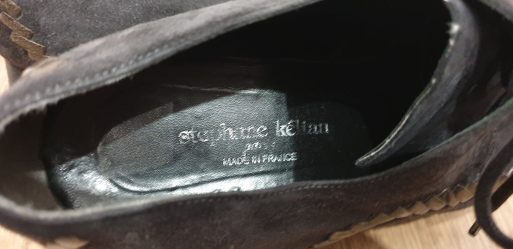 STEPHANIE KELIAN Brown Suede & Leather Trim Lace Closure Platform Wedge Shoes