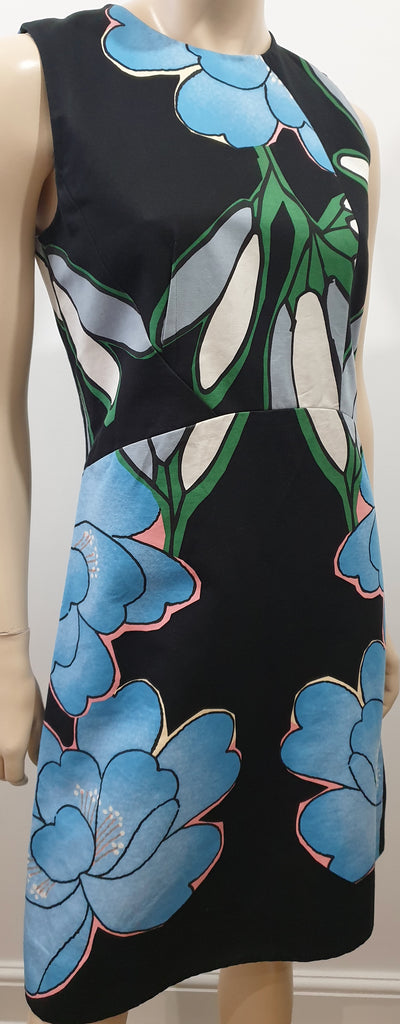 MARNI Black Multi Colour Cotton Linen Bold Floral Print Sleeveless A Line Dress