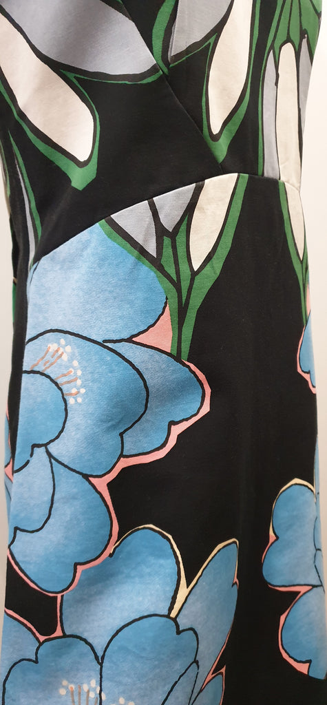 MARNI Black Multi Colour Cotton Linen Bold Floral Print Sleeveless A Line Dress