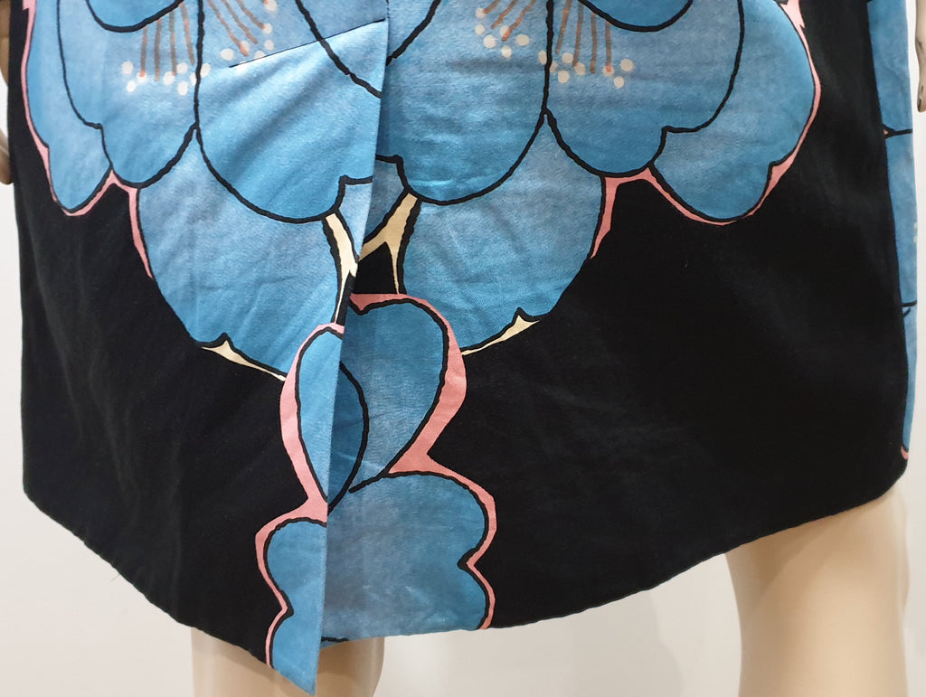 MARNI Black Multi Colour Cotton Linen Bold Floral Print Sleeveless A Line Dress