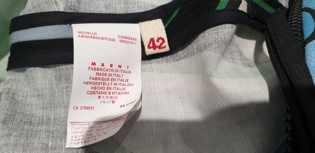 MARNI Black Multi Colour Cotton Linen Bold Floral Print Sleeveless A Line Dress