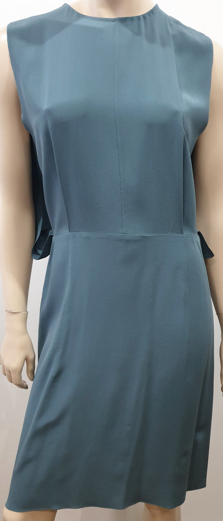 MARNI Dusky Blue Silk Sleeveless Pleated Draped Open Rear Evening Dress 40 UK8