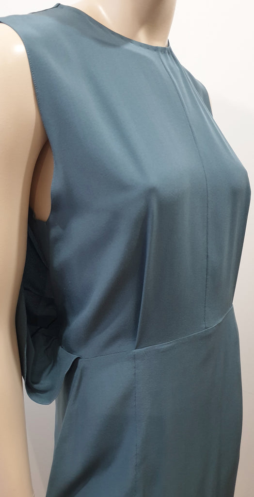 MARNI Dusky Blue Silk Sleeveless Pleated Draped Open Rear Evening Dress 40 UK8