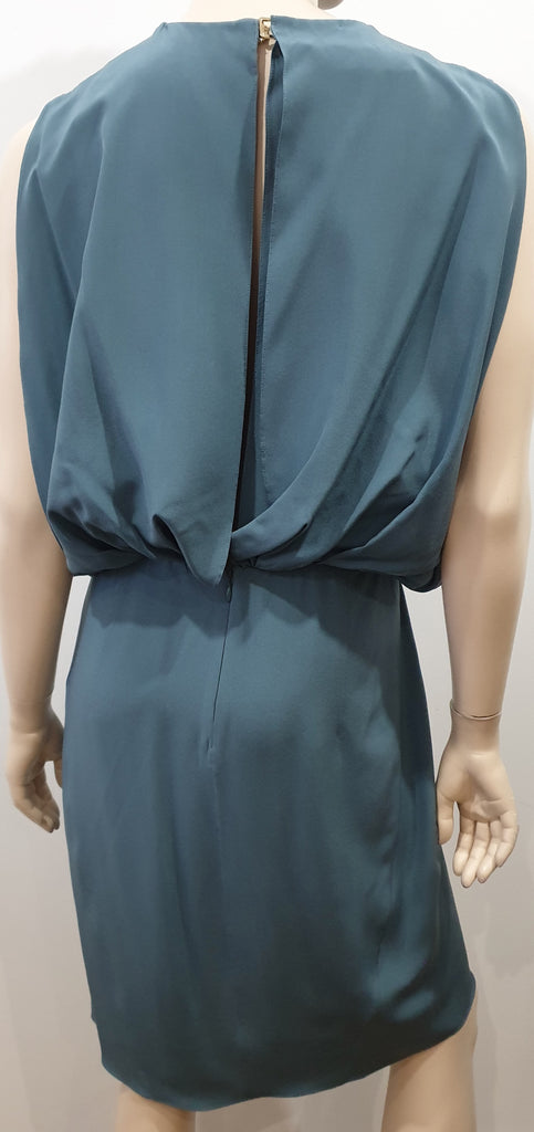 MARNI Dusky Blue Silk Sleeveless Pleated Draped Open Rear Evening Dress 40 UK8