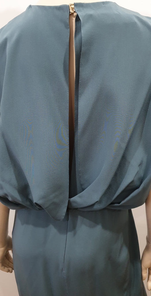 MARNI Dusky Blue Silk Sleeveless Pleated Draped Open Rear Evening Dress 40 UK8