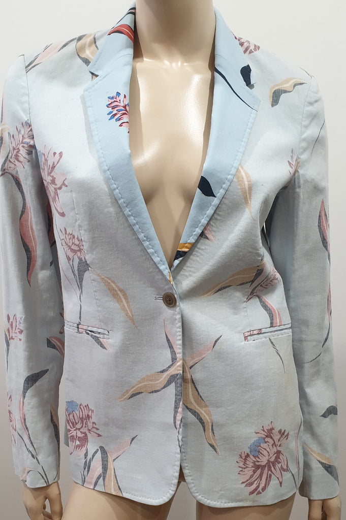 PAUL SMITH Pastel Pale Blue Linen Cotton Blend Bold Floral Print Blazer Jacket