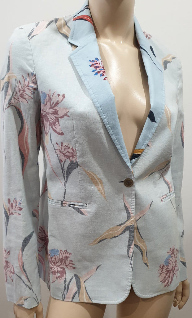 PAUL SMITH Pastel Pale Blue Linen Cotton Blend Bold Floral Print Blazer Jacket