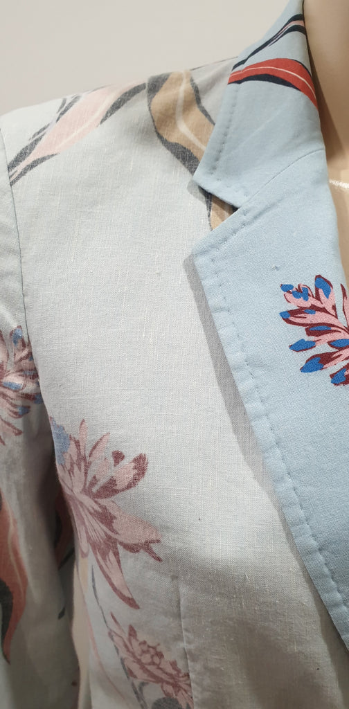 PAUL SMITH Pastel Pale Blue Linen Cotton Blend Bold Floral Print Blazer Jacket