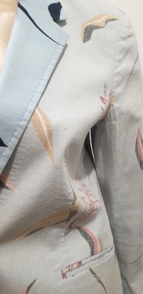 PAUL SMITH Pastel Pale Blue Linen Cotton Blend Bold Floral Print Blazer Jacket