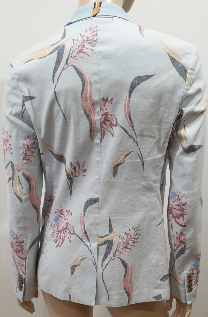 PAUL SMITH Pastel Pale Blue Linen Cotton Blend Bold Floral Print Blazer Jacket