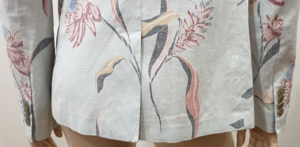 PAUL SMITH Pastel Pale Blue Linen Cotton Blend Bold Floral Print Blazer Jacket