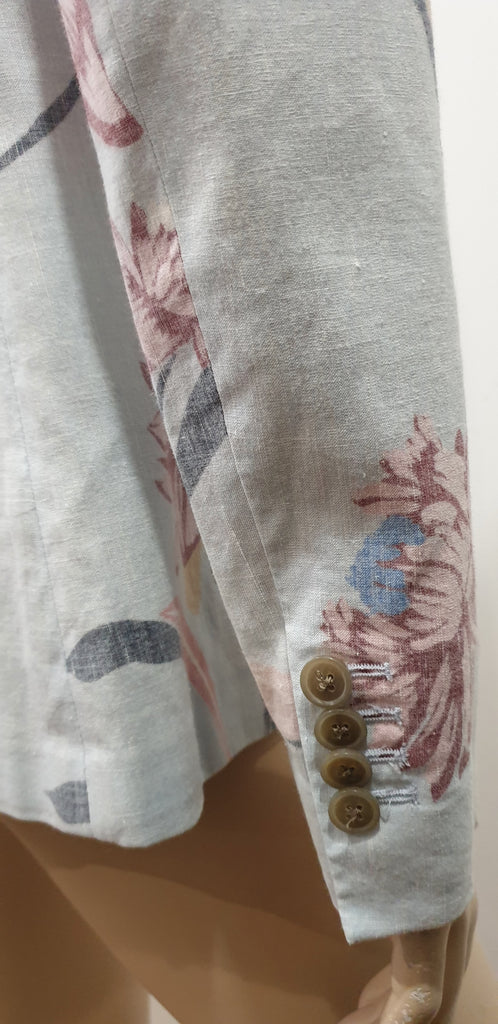 PAUL SMITH Pastel Pale Blue Linen Cotton Blend Bold Floral Print Blazer Jacket