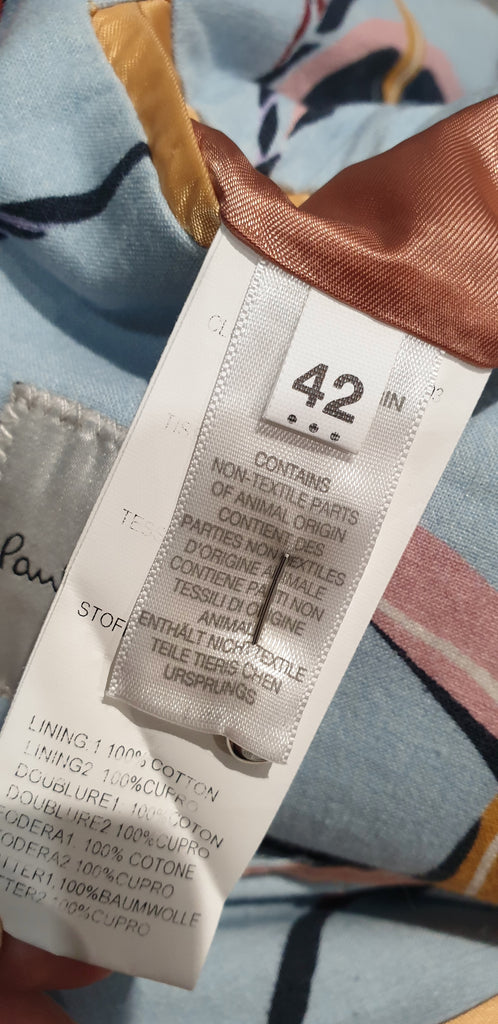 PAUL SMITH Pastel Pale Blue Linen Cotton Blend Bold Floral Print Blazer Jacket