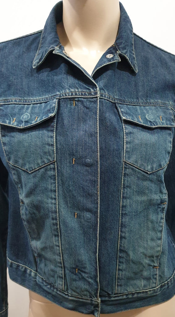 FARHI NICOLE FARHI Blue Cotton Collared Concealed Popper Casual Denim Jacket 12