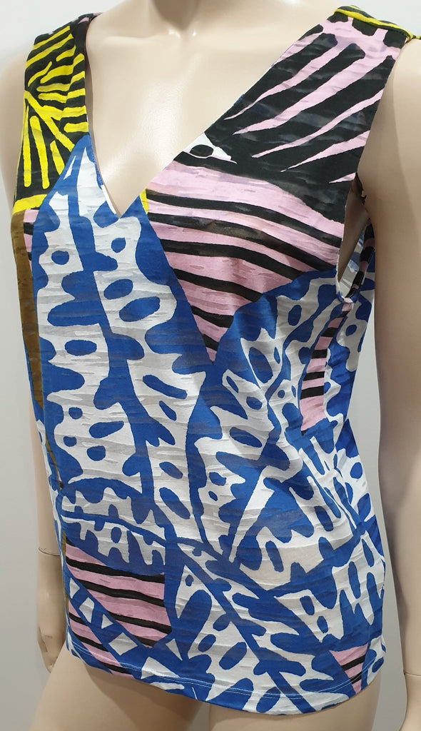 BIMBA Y LOLA Multi-Colour Cotton Blend Abstract Print Sleeveless Vest T Shirt To
