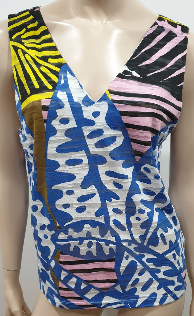 BIMBA Y LOLA Multi-Colour Cotton Blend Abstract Print Sleeveless Vest T Shirt To