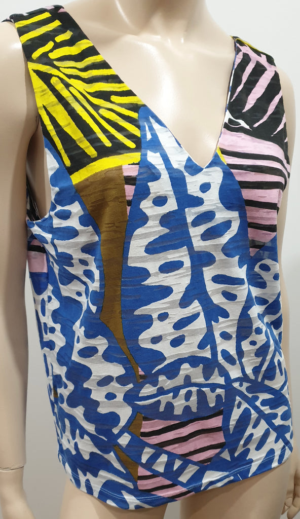 BIMBA Y LOLA Multi-Colour Cotton Blend Abstract Print Sleeveless Vest T Shirt To
