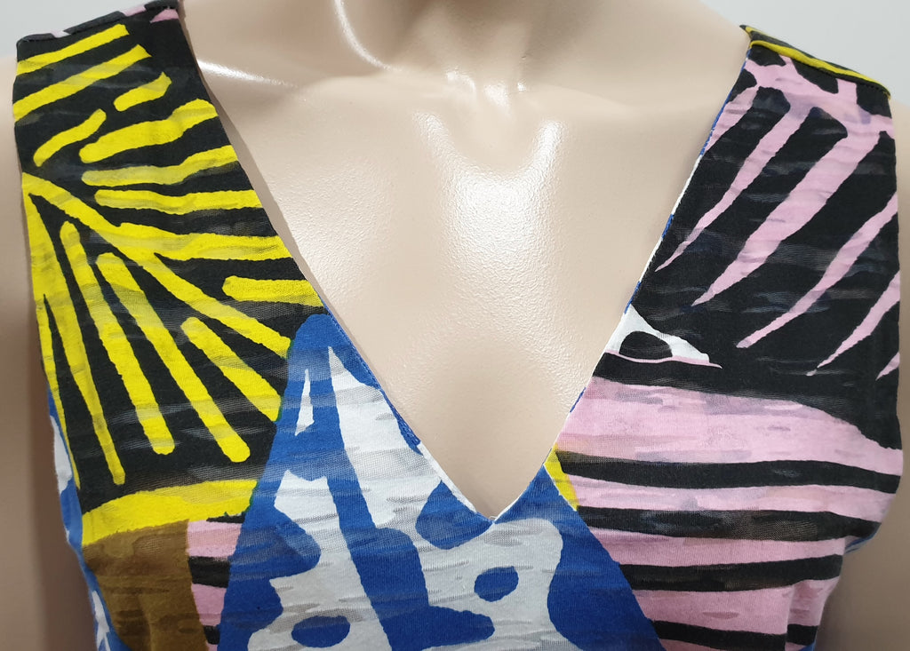 BIMBA Y LOLA Multi-Colour Cotton Blend Abstract Print Sleeveless Vest T Shirt To