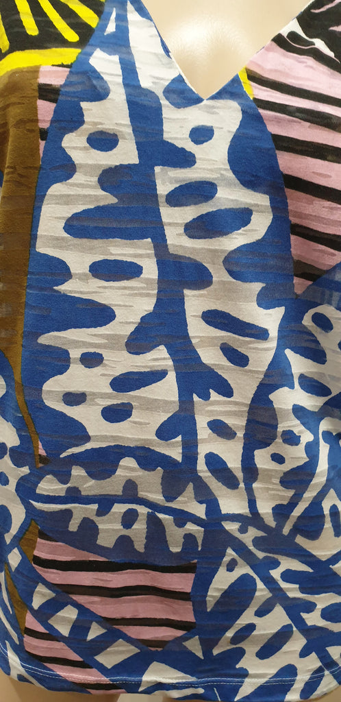 BIMBA Y LOLA Multi-Colour Cotton Blend Abstract Print Sleeveless Vest T Shirt To