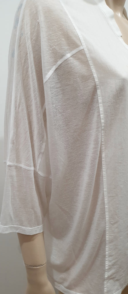 HELMUT LANG White Cotton Semi Sheer Panelled Plunge V Neckline Blouse Shirt M