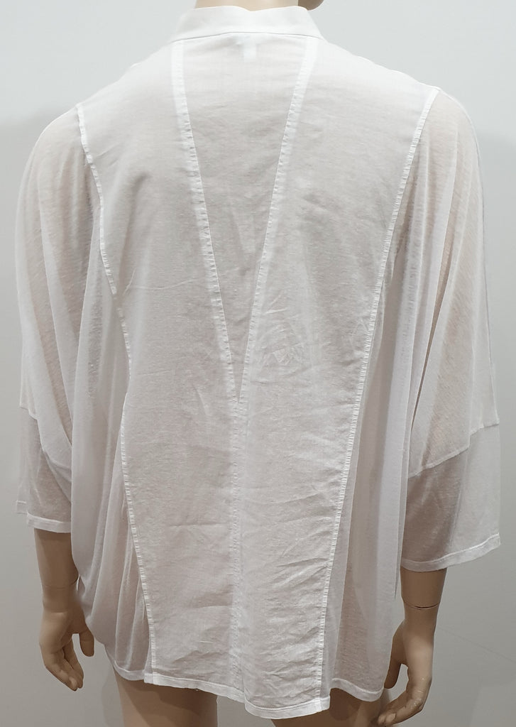 HELMUT LANG White Cotton Semi Sheer Panelled Plunge V Neckline Blouse Shirt M