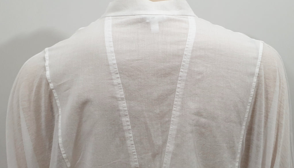 HELMUT LANG White Cotton Semi Sheer Panelled Plunge V Neckline Blouse Shirt M