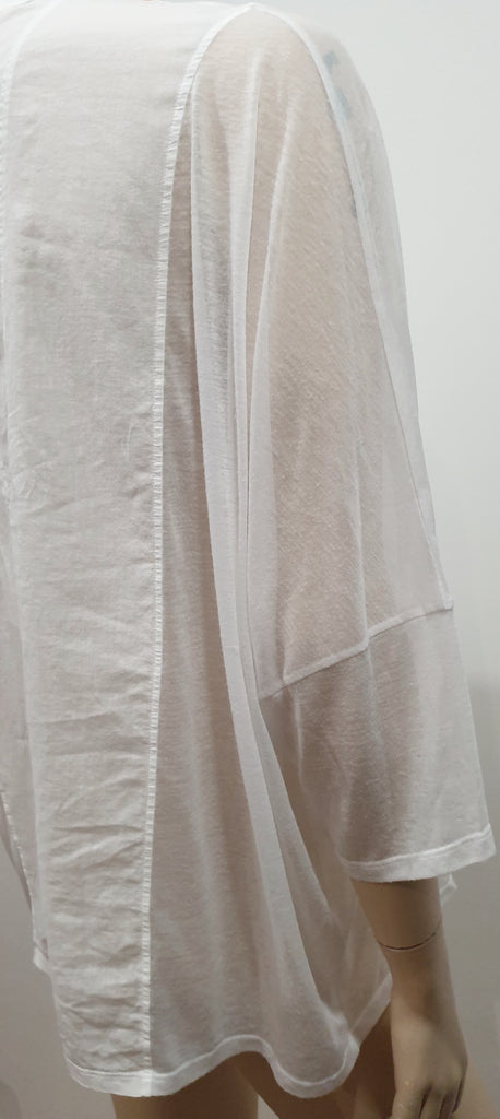 HELMUT LANG White Cotton Semi Sheer Panelled Plunge V Neckline Blouse Shirt M