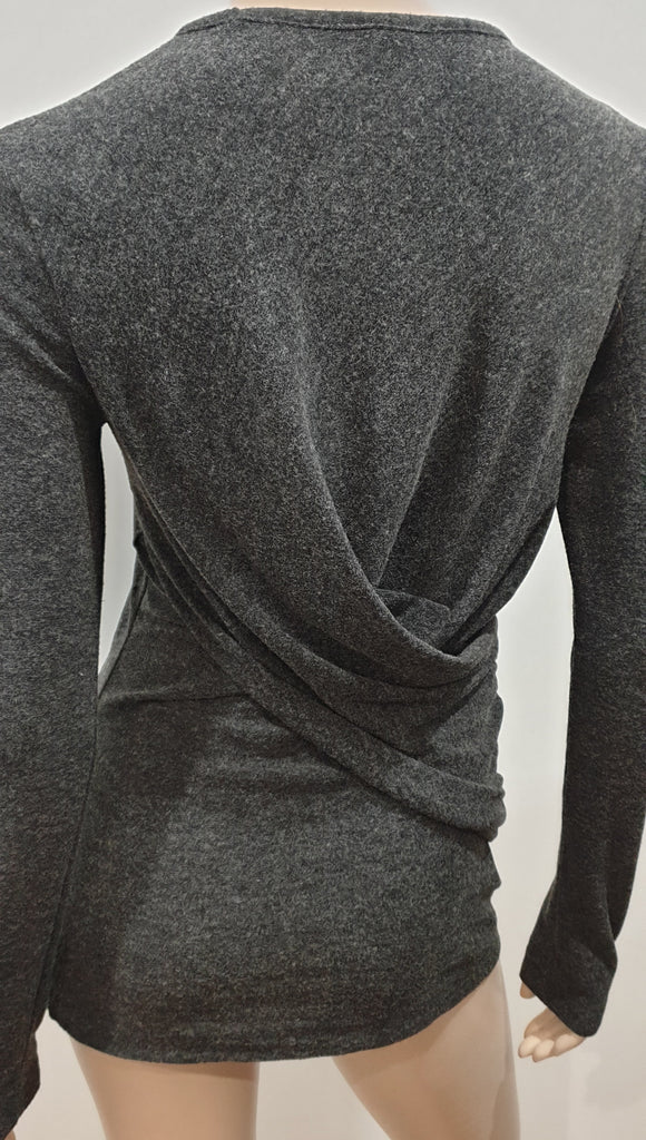 T ALEXANDER WANG Grey Draped Ruched Rear Long Sleeve Jerseywear Sweater Top M