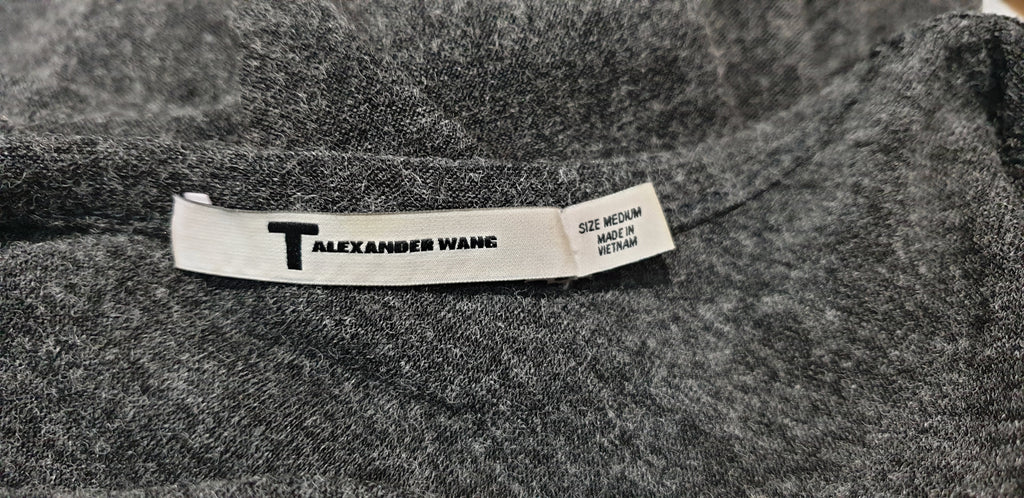 T ALEXANDER WANG Grey Draped Ruched Rear Long Sleeve Jerseywear Sweater Top M