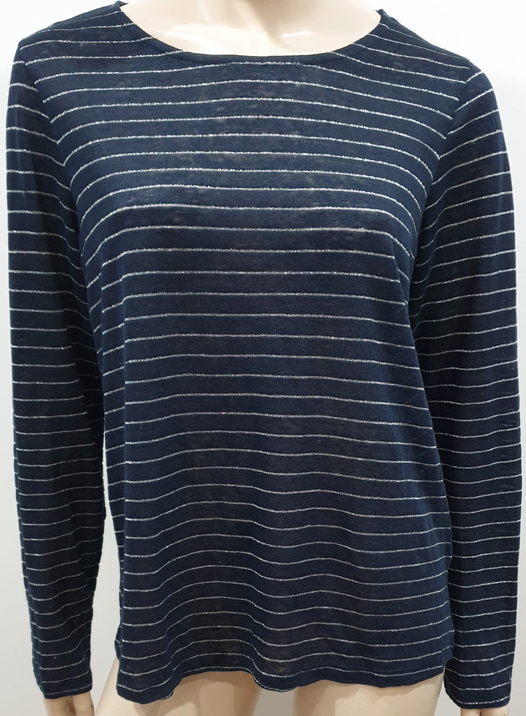 WHITE LABEL THE WHITE COMPANY Navy Blue & Silver Metallic Jumper Sweater Top M