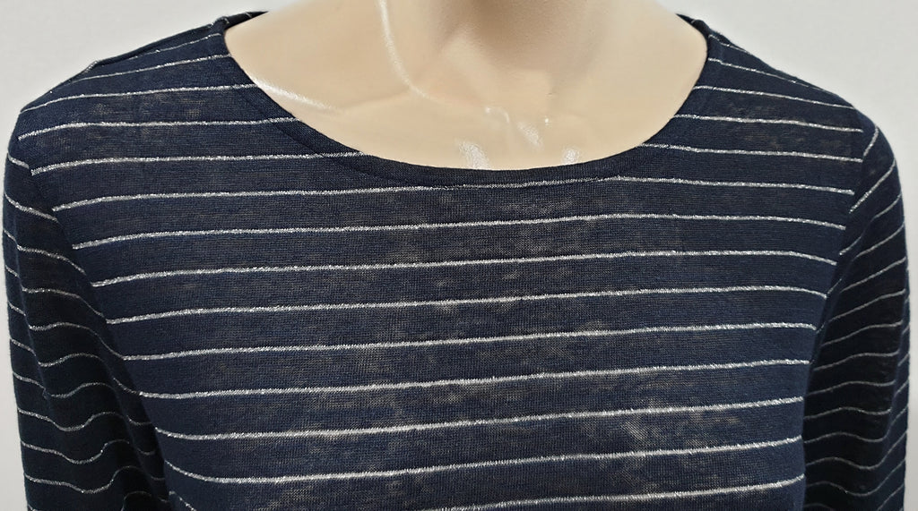 WHITE LABEL THE WHITE COMPANY Navy Blue & Silver Metallic Jumper Sweater Top M