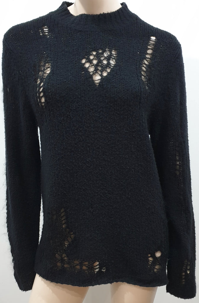 3.1 PHILLIP LIM Black Wool Blend Loose Open Knit Detailing Jumper Sweater Top M