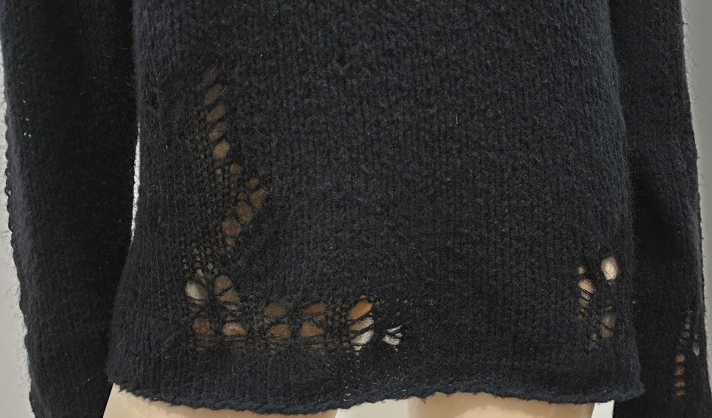 3.1 PHILLIP LIM Black Wool Blend Loose Open Knit Detailing Jumper Sweater Top M