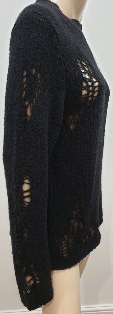 3.1 PHILLIP LIM Black Wool Blend Loose Open Knit Detailing Jumper Sweater Top M