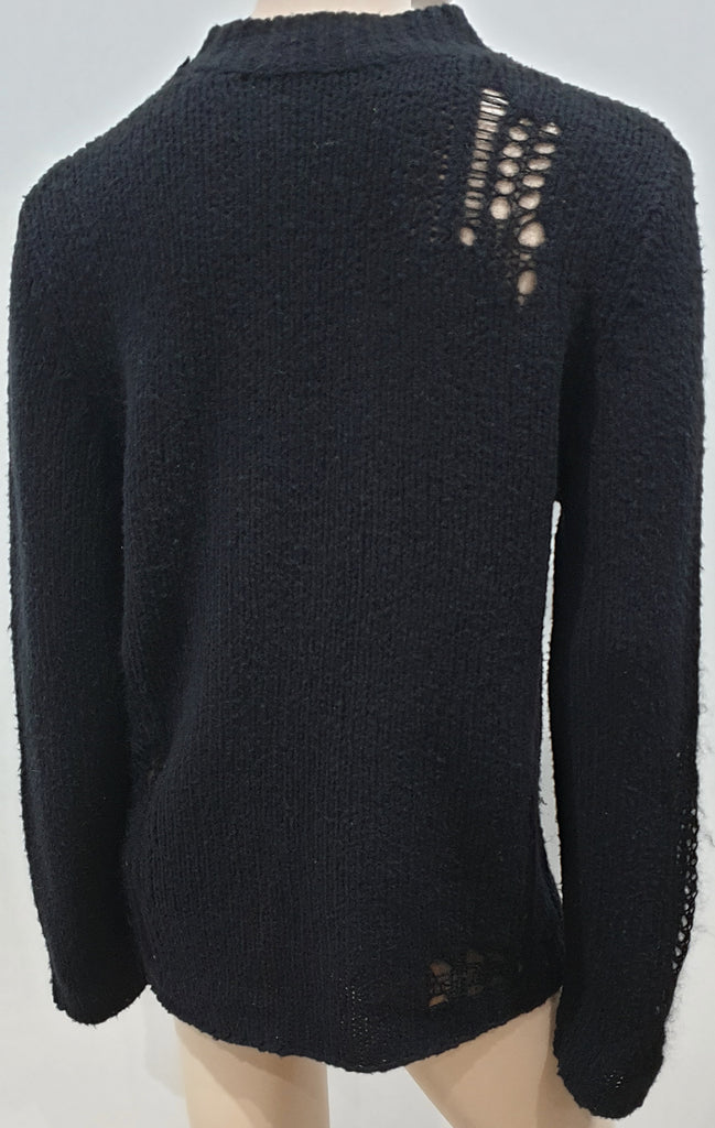 3.1 PHILLIP LIM Black Wool Blend Loose Open Knit Detailing Jumper Sweater Top M