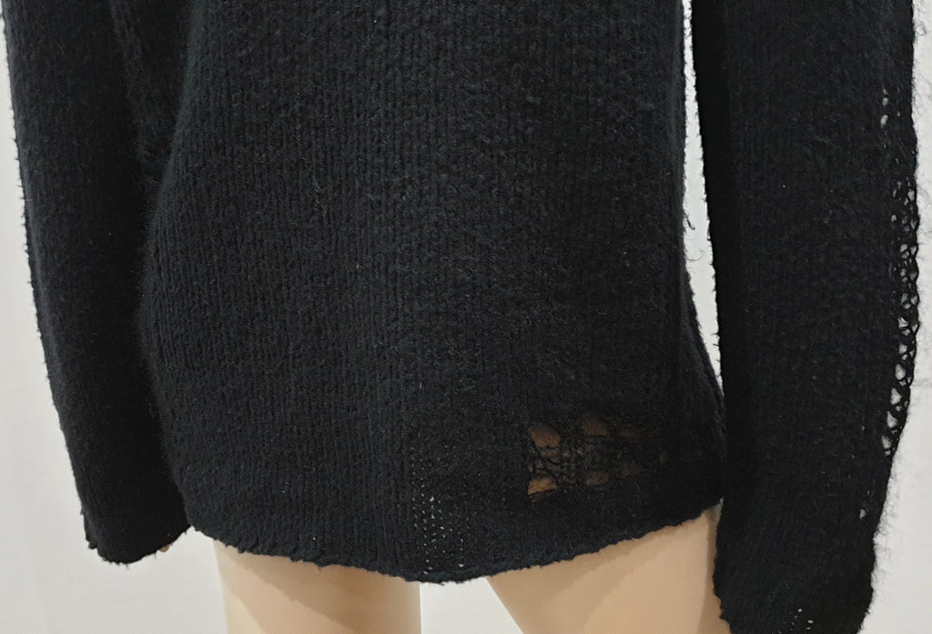 3.1 PHILLIP LIM Black Wool Blend Loose Open Knit Detailing Jumper Sweater Top M