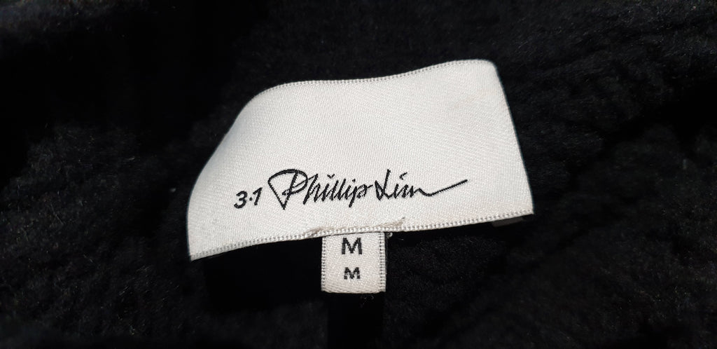 3.1 PHILLIP LIM Black Wool Blend Loose Open Knit Detailing Jumper Sweater Top M