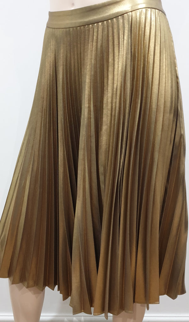 A.L.C Gates Gold Metallic Accordion Pleated Knee Length Evening Skirt 4 UK8 BNWT
