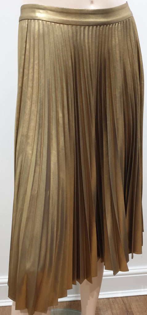 A.L.C Gates Gold Metallic Accordion Pleated Knee Length Evening Skirt 4 UK8 BNWT